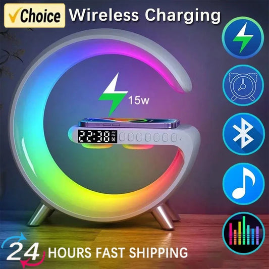 15W All-in-One Wireless Charger: Power Up, Play Tunes, and Light Up Your Night!